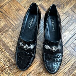 Brighton Black Erica Patent Croc Leather Loafers